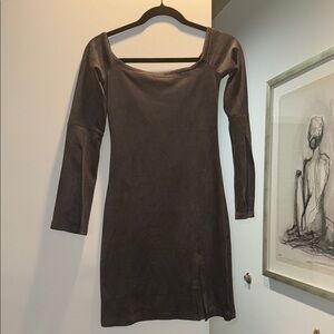 Elegant Gray Suede Long-Sleeve Dress